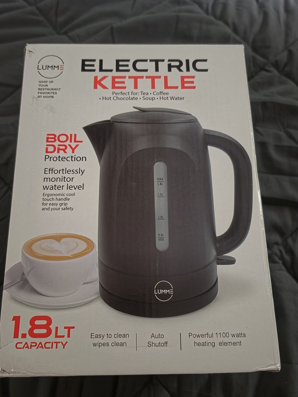 Lumme Electric Kettle 1.8L in Black - Fast Boil with Auto Shutoff